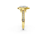 Yellow gold Pear Halo Solitaire Diamond Ring with Pave Band and Bezel Setting_49