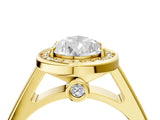 Yellow gold Pear Halo Solitaire Diamond Ring with Pave Band and Bezel Setting_51
