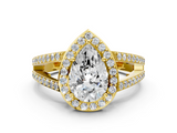 Yellow gold Pear Halo Split Shank Diamond Ring with Four-Prong Setting_36