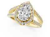 Yellow gold Pear Halo Split Shank Diamond Ring with Four-Prong Setting_37