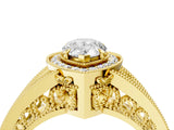 Yellow gold Pear Halo Split Shank Diamond Ring with Milgrain Prong Setting_10