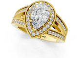 Yellow gold Pear Halo Split Shank Diamond Ring with Milgrain Prong Setting_7