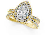 Yellow gold Pear Halo Split Shank Diamond Ring with Pavé Setting 1
