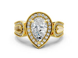 Yellow gold Pear Halo Split Shank Milgrain Diamond Ring_18