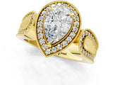 Yellow gold Pear Halo Split Shank Milgrain Diamond Ring_19