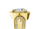 Yellow gold Pear Halo Split Shank Milgrain Diamond Ring_23
