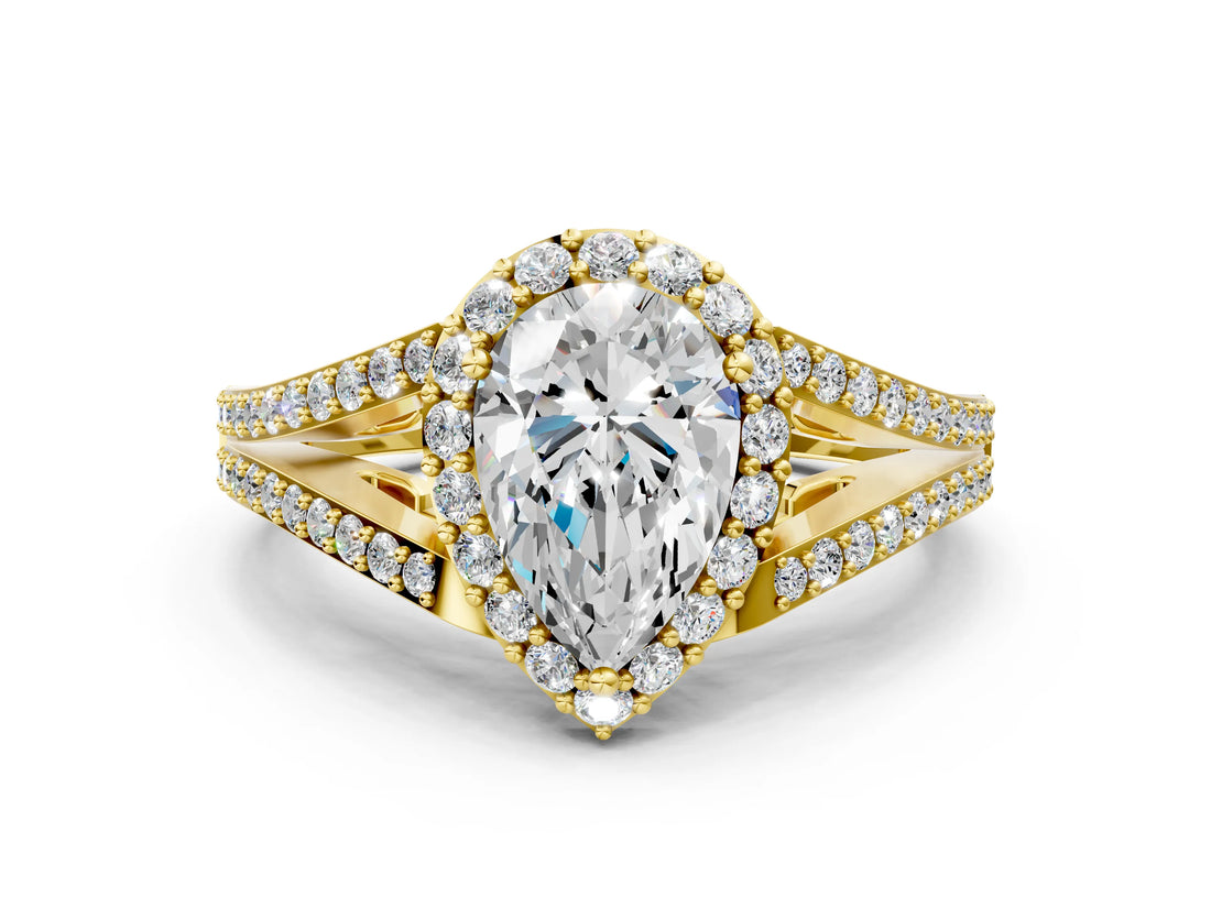 Yellow gold Pear Halo Split Shank Pave Diamond Ring with Four-Prong Setting_47