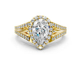 Yellow gold Pear Halo Split Shank Pave Diamond Ring with Four-Prong Setting_47