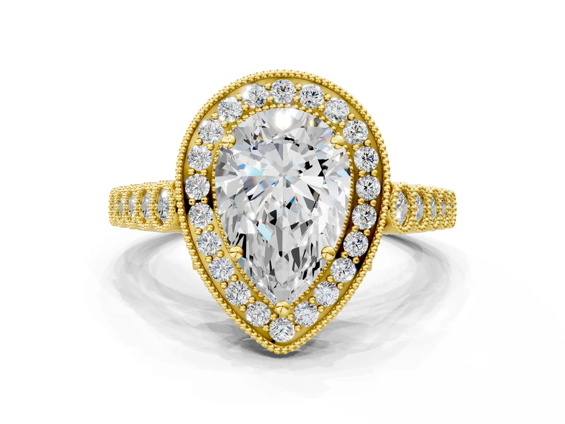 Yellow gold Pear Halo Twist Band Solitaire Ring with Six-Prong Setting_37