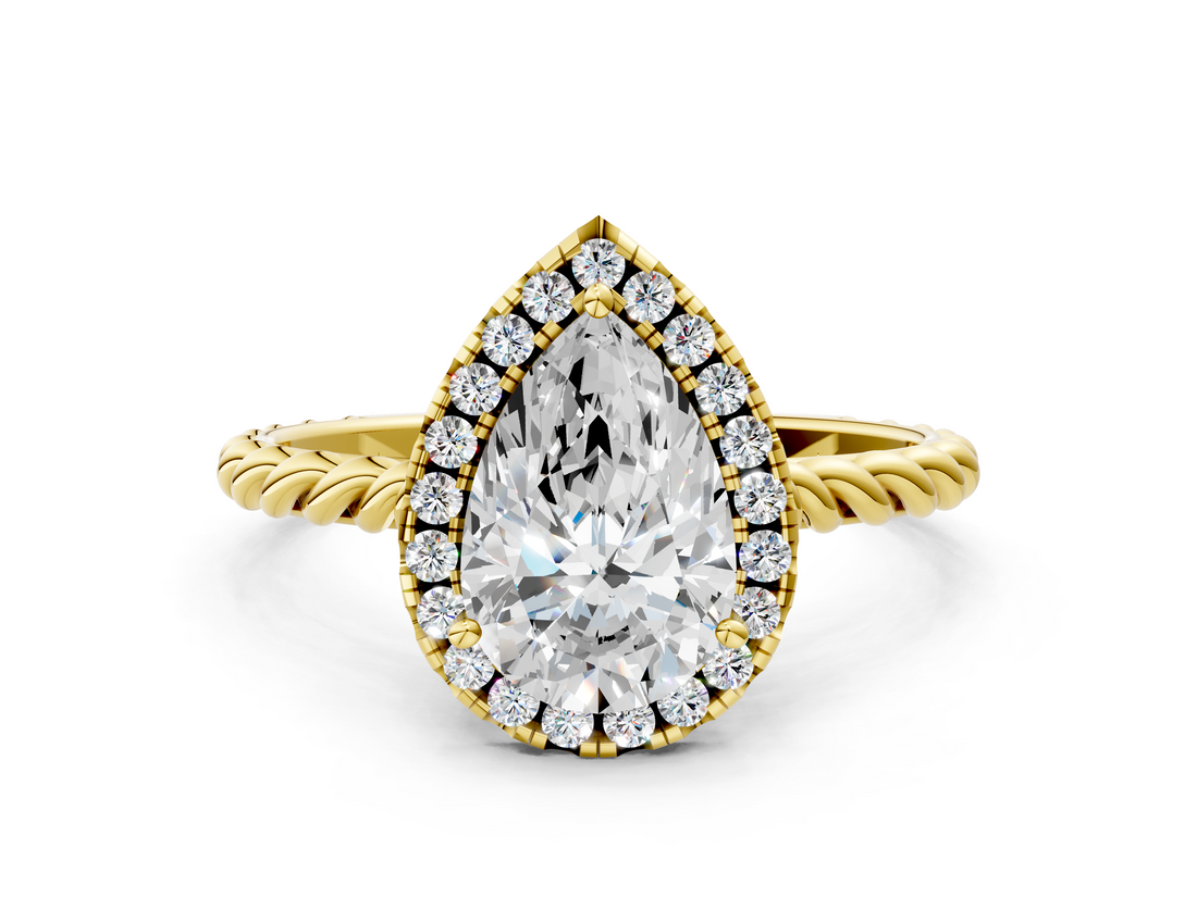 Yellow gold Pear Halo Twisted Band Four-Prong Diamond Ring_17