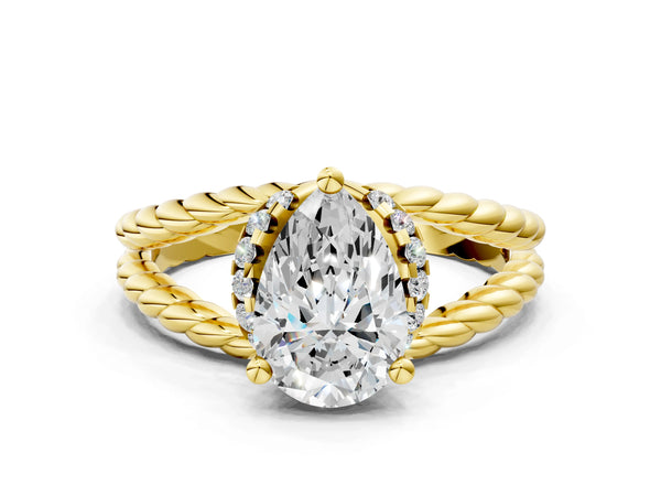 Yellow Gold Pear-Shaped Engagement Ring Setting with Twisted Rope Split Shank and Accented Head