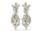 Yellow gold Pear, Marquise and Oval Diamond Floral Drop Earrings