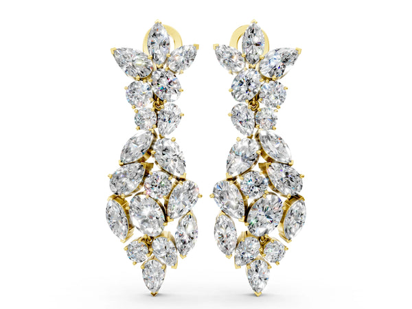 Yellow gold Pear, Marquise and Oval Diamond Floral Drop Earrings