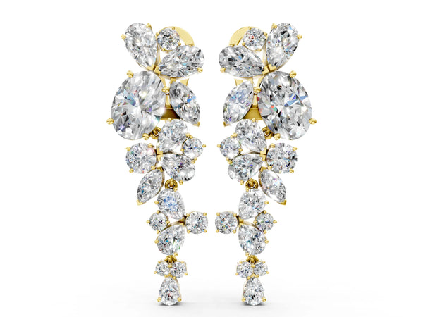 Yellow gold Pear, Marquise and Round Diamond Floral Drop Earrings