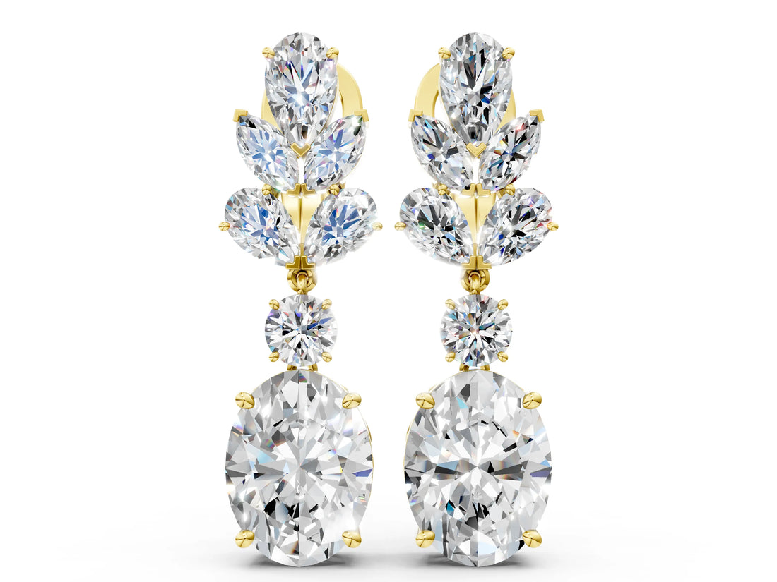 Yellow gold Pear, Marquise and Round Diamond Sacramento Drop Earrings