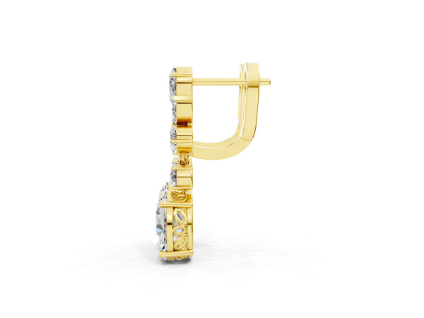 Yellow gold Pear, Marquise and Round Diamond Sacramento Drop Earrings