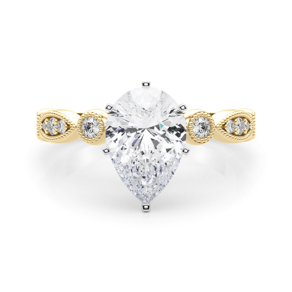 Yellow gold Pear Milgrain Bezel Diamond Engagement Ring with Solitaire Prong Setting 1