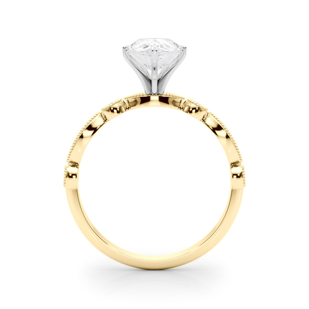 Yellow gold Pear Milgrain Bezel Diamond Engagement Ring with Solitaire Prong Setting 2