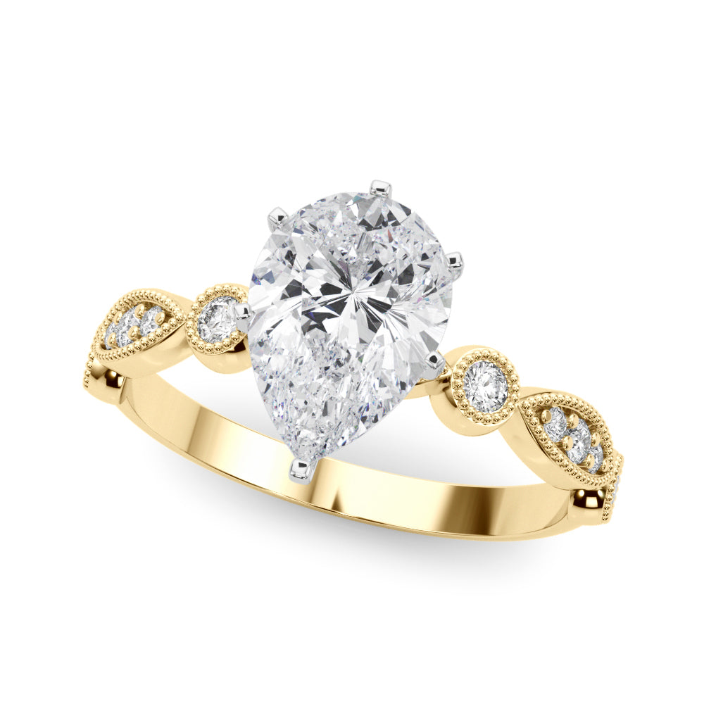 Yellow gold Pear Milgrain Bezel Diamond Engagement Ring with Solitaire Prong Setting