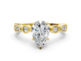 Yellow gold Pear Milgrain Bezel Diamond Engagement Ring with Solitaire Prong Setting_162