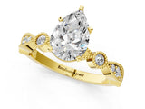 Yellow gold Pear Milgrain Bezel Diamond Engagement Ring with Solitaire Prong Setting_163