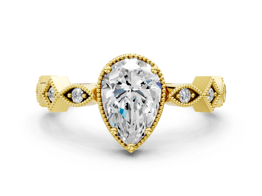 Yellow gold Pear Milgrain Marquise Diamond Twist Band Ring_39
