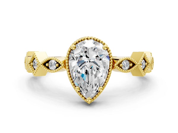 Yellow gold Pear Milgrain Marquise Diamond Twist Band Ring