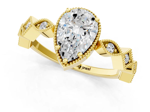 Yellow gold Pear Milgrain Marquise Diamond Twist Band Ring