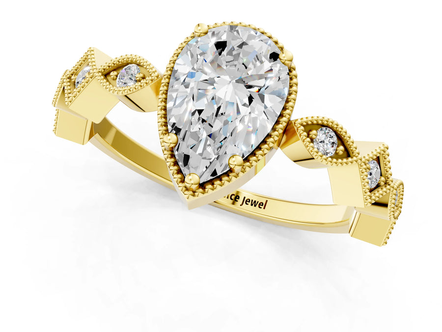 Yellow gold Pear Milgrain Marquise Diamond Twist Band Ring