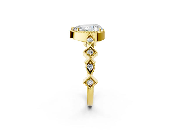 Yellow gold Pear Milgrain Marquise Diamond Twist Band Ring