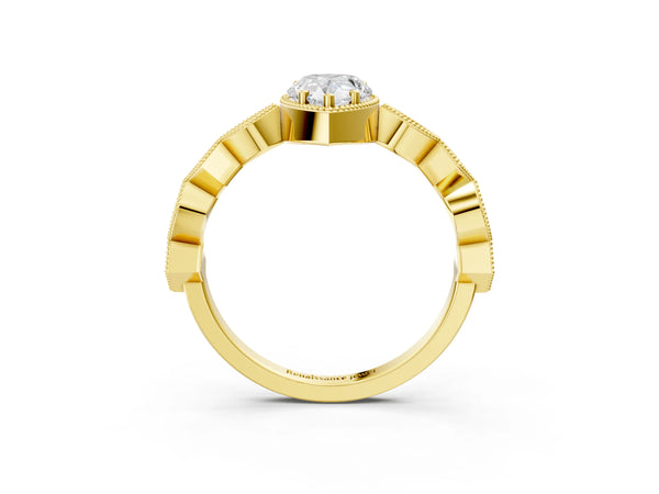Yellow gold Pear Milgrain Marquise Diamond Twist Band Ring