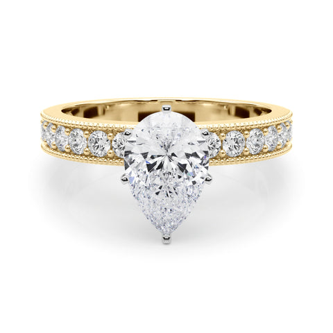 Yellow gold Pear Milgrain Pave Diamond Engagement Ring with Four-Prong Setting 1
