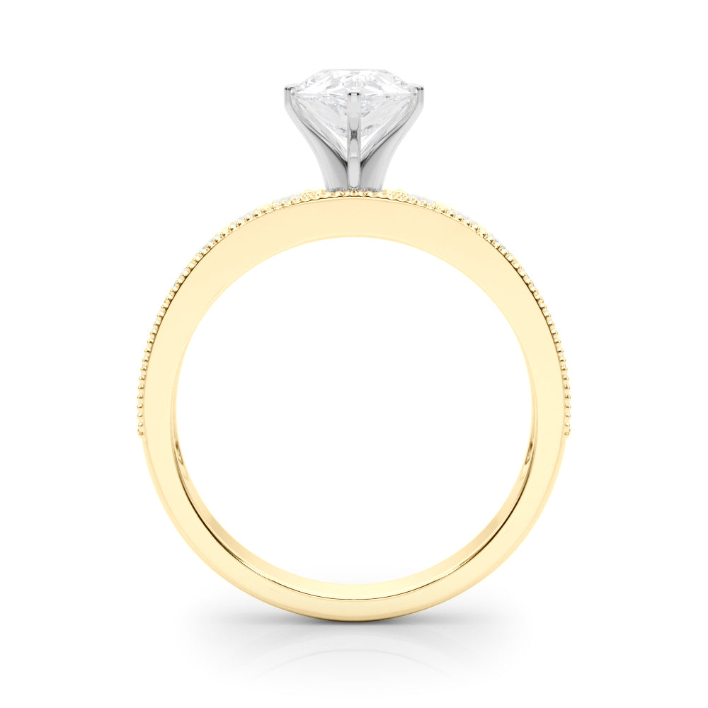 Yellow gold Pear Milgrain Pave Diamond Engagement Ring with Four-Prong Setting 2