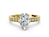 Yellow gold Pear Milgrain Pave Diamond Engagement Ring with Four-Prong Setting_133