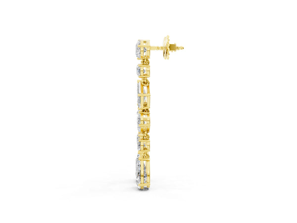Yellow gold Pear, Oval, Emerald and Round Diamond Waterfall Drop Earrings