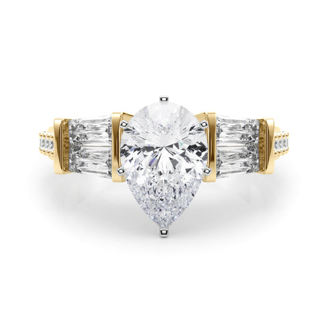 Yellow gold Pear Solitaire Baguette Side Stone Channel Set Engagement Ring 1
