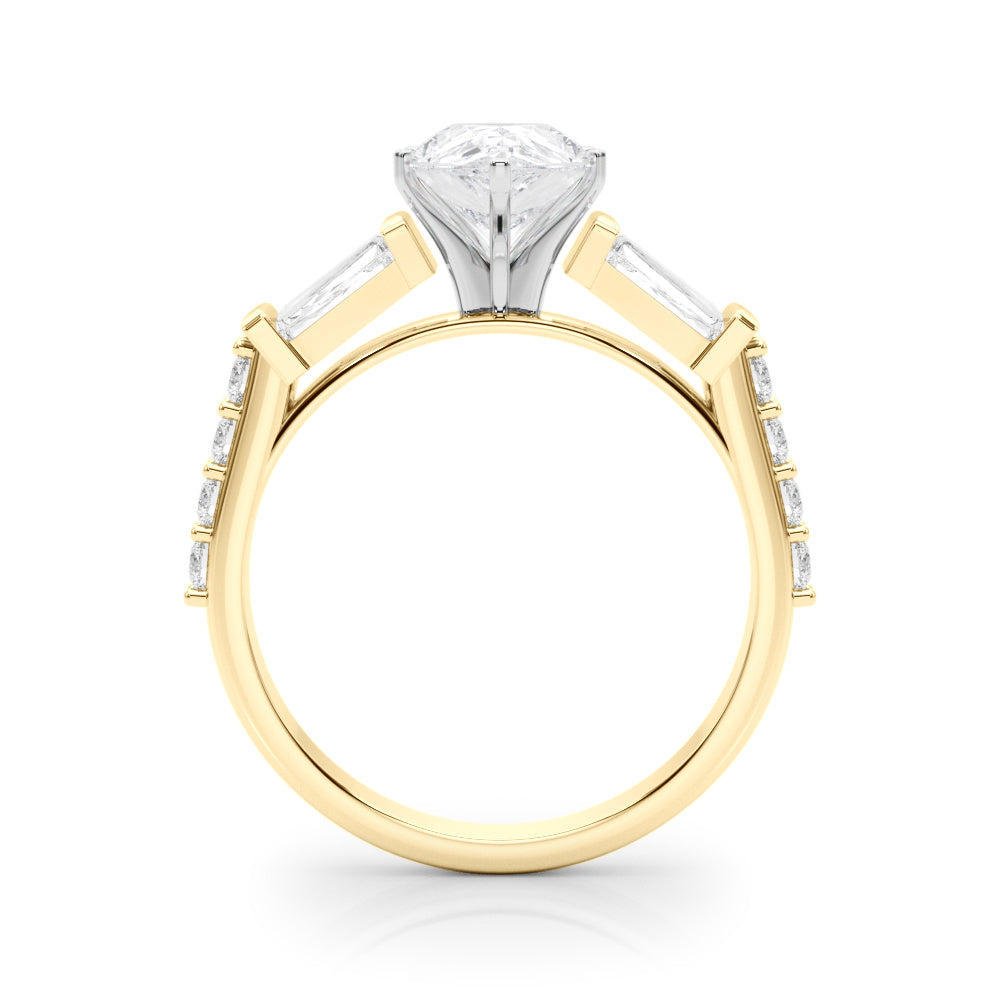 Yellow gold Pear Solitaire Baguette Side Stone Channel Set Engagement Ring 2