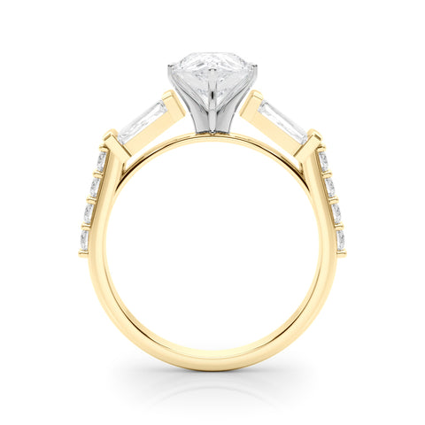 Yellow gold Pear Solitaire Baguette Side Stone Channel Set Engagement Ring 2