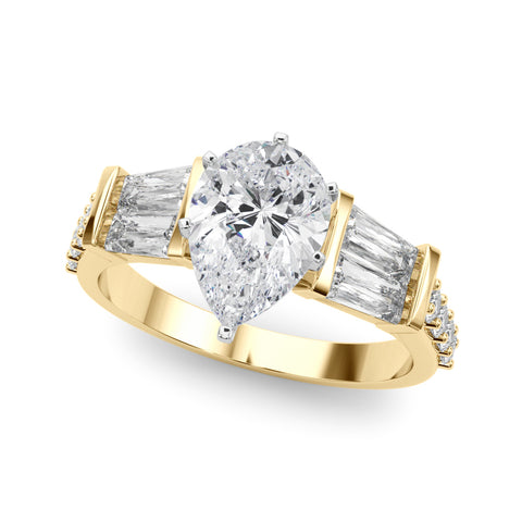 Yellow gold Pear Solitaire Baguette Side Stone Channel Set Engagement Ring