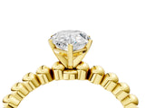 Yellow gold Pear Solitaire Beaded Band Prong Setting Ring 4