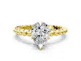 Yellow gold Pear Solitaire Beaded Band Prong Setting Ring