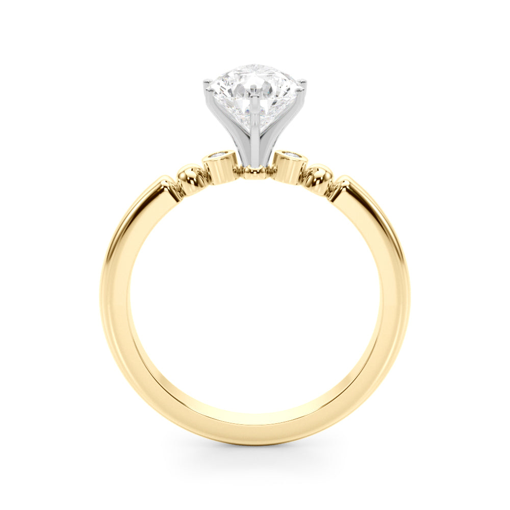 Yellow gold Pear Solitaire Beaded Band with Four-Prong Setting 2