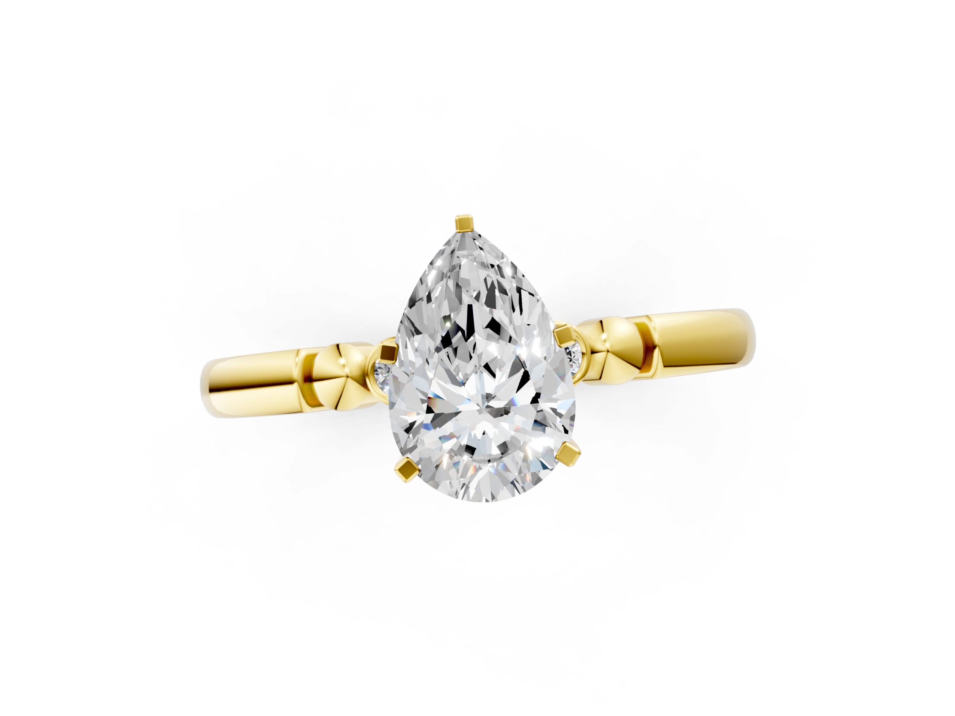 Yellow gold Pear Solitaire Beaded Band with Four-Prong Setting_37
