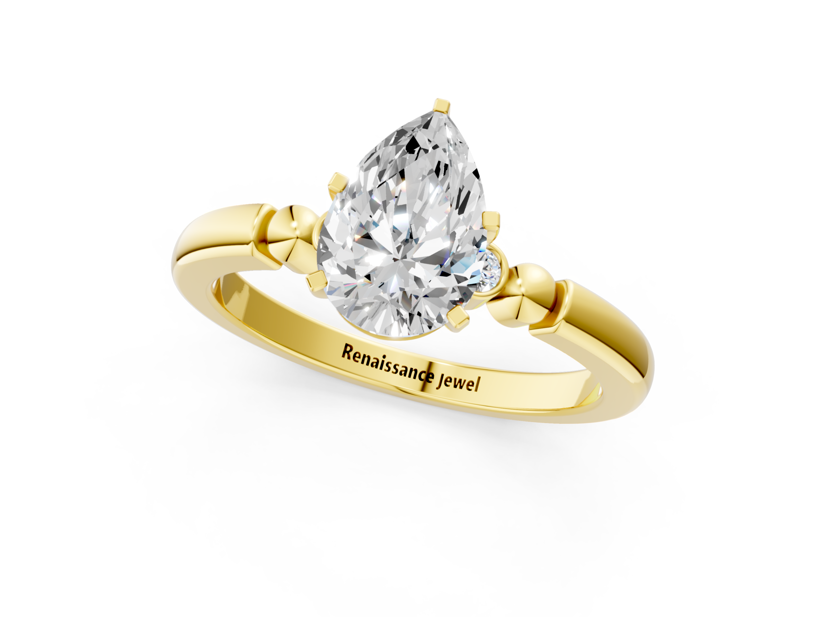 Yellow gold Pear Solitaire Beaded Band with Four-Prong Setting_38