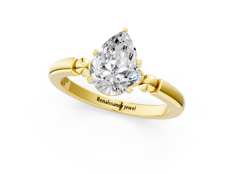 Yellow gold Pear Solitaire Beaded Band with Four-Prong Setting_38