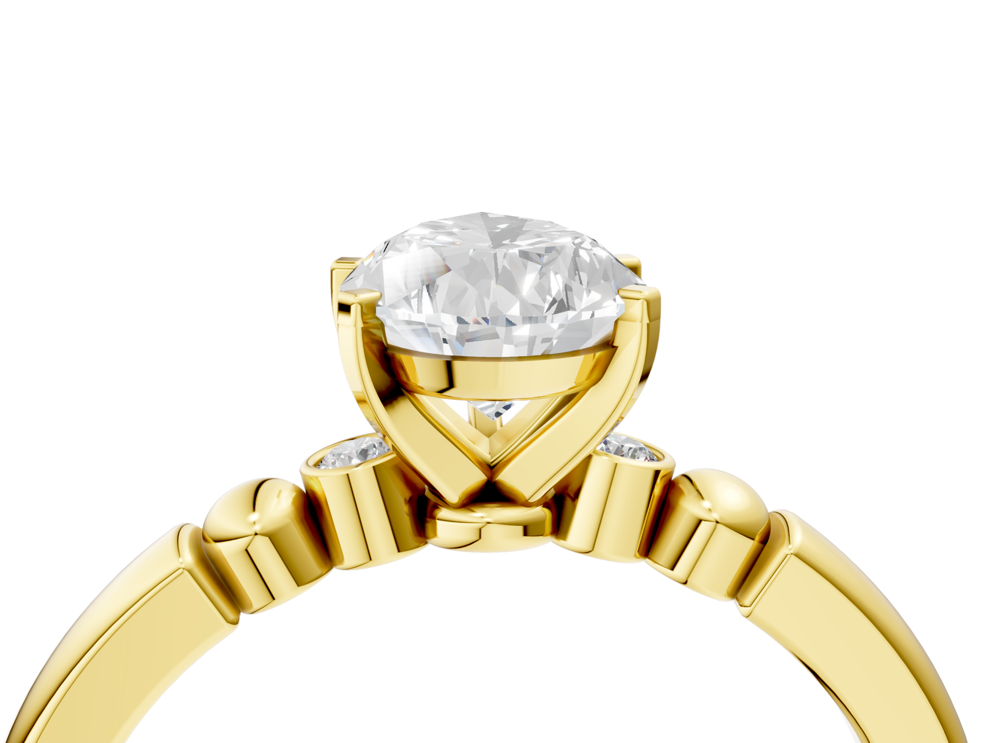 Yellow gold Pear Solitaire Beaded Band with Four-Prong Setting_41