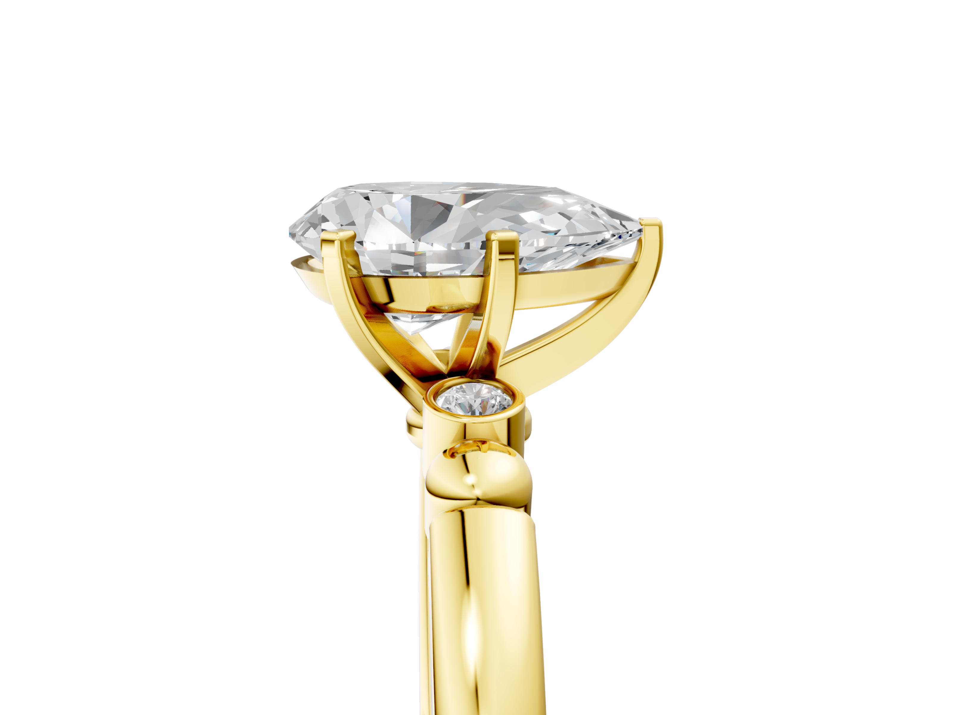 Yellow gold Pear Solitaire Beaded Band with Four-Prong Setting_42