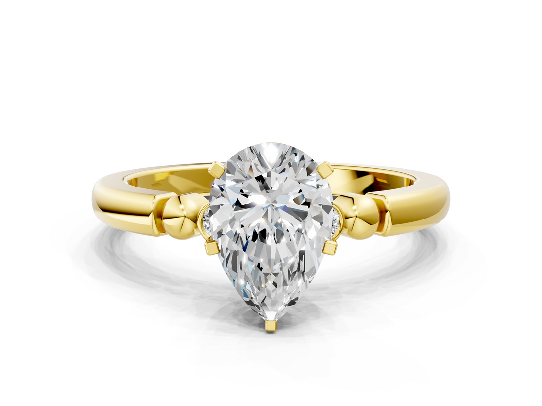 Yellow gold Pear Solitaire Beaded Band with Four-Prong Setting_77