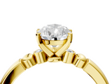 Yellow gold Pear Solitaire Beaded Band with Four-Prong Setting_81