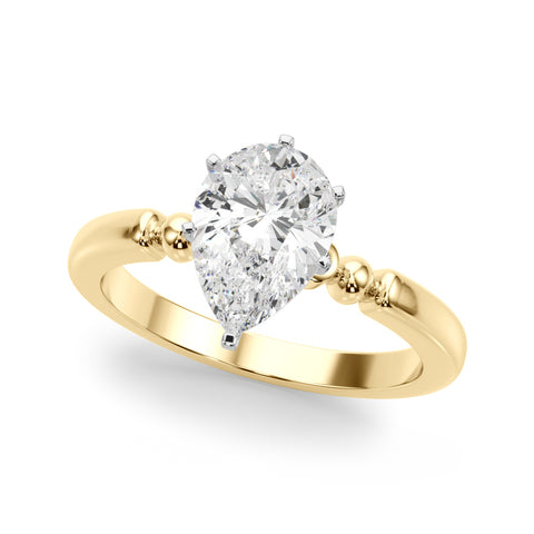 Yellow gold Pear Solitaire Beaded Band with Four-Prong Setting